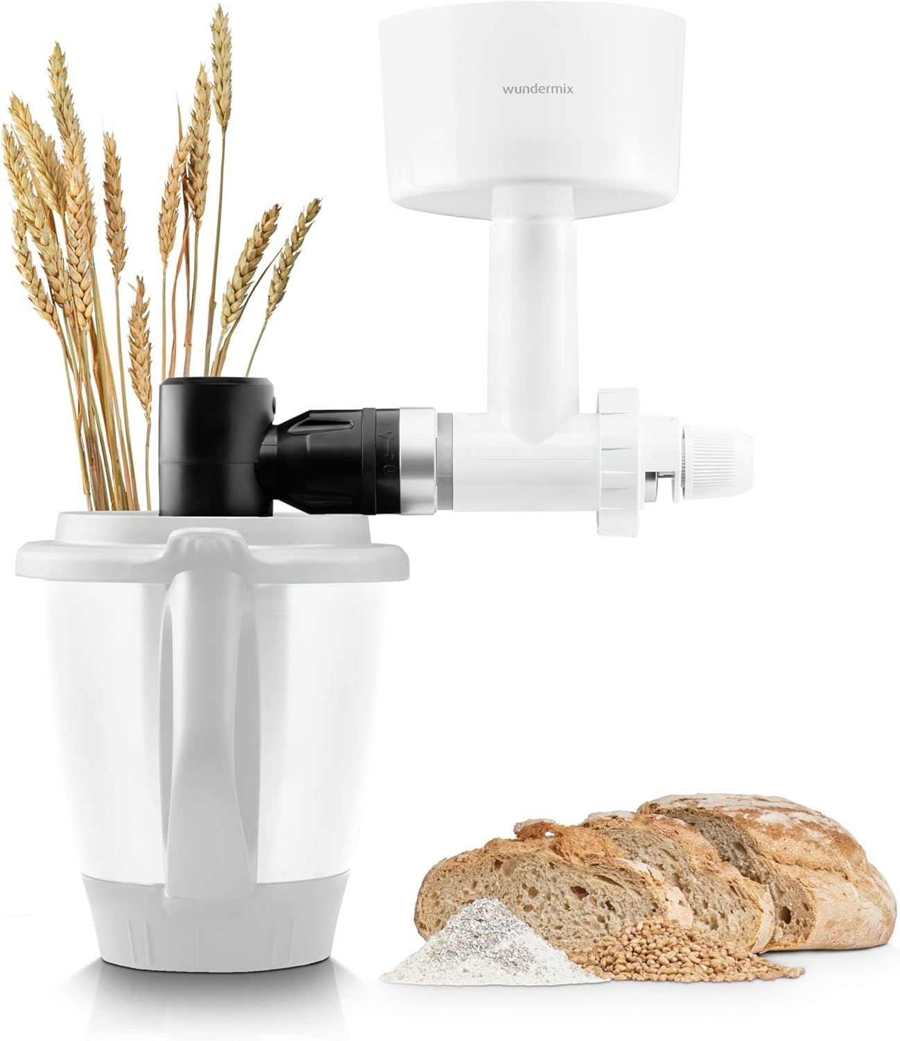 Wundermix - WunderCentix® Achse + Getreidemühlenaufsatz für Thermomix TM6 TM5 • frisches Mehl, Gewürze & Schrot mahlen • Mahlgrad einstellbar • Getreidemühle für Zuhause