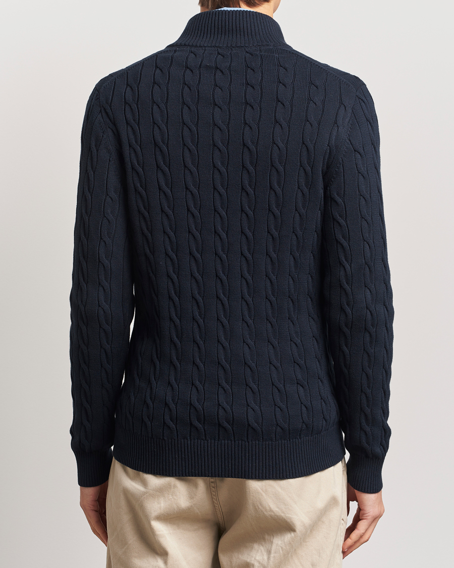 GANT Cotton Cable Half Zip Evening Blue