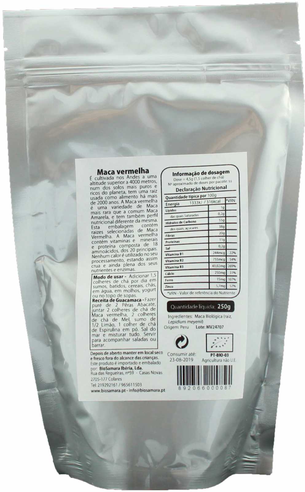 Pó de Maca Vermelha Orgânica Biosamara 125 g