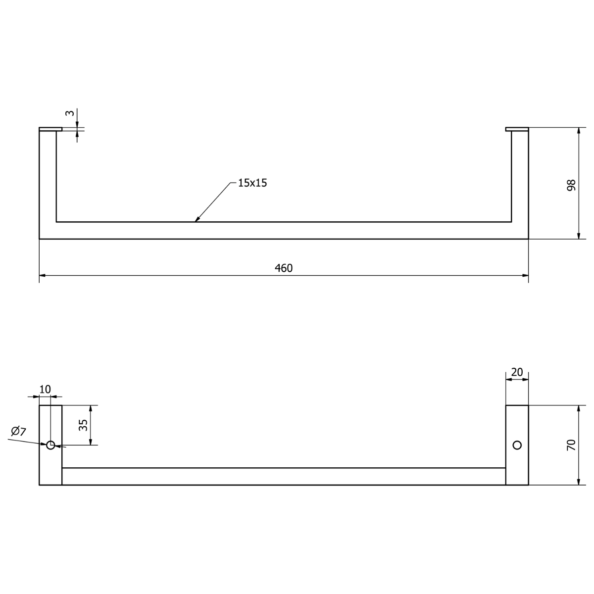 Sapho Hang handdoekhouder voor wastafel mat zwart 46cm