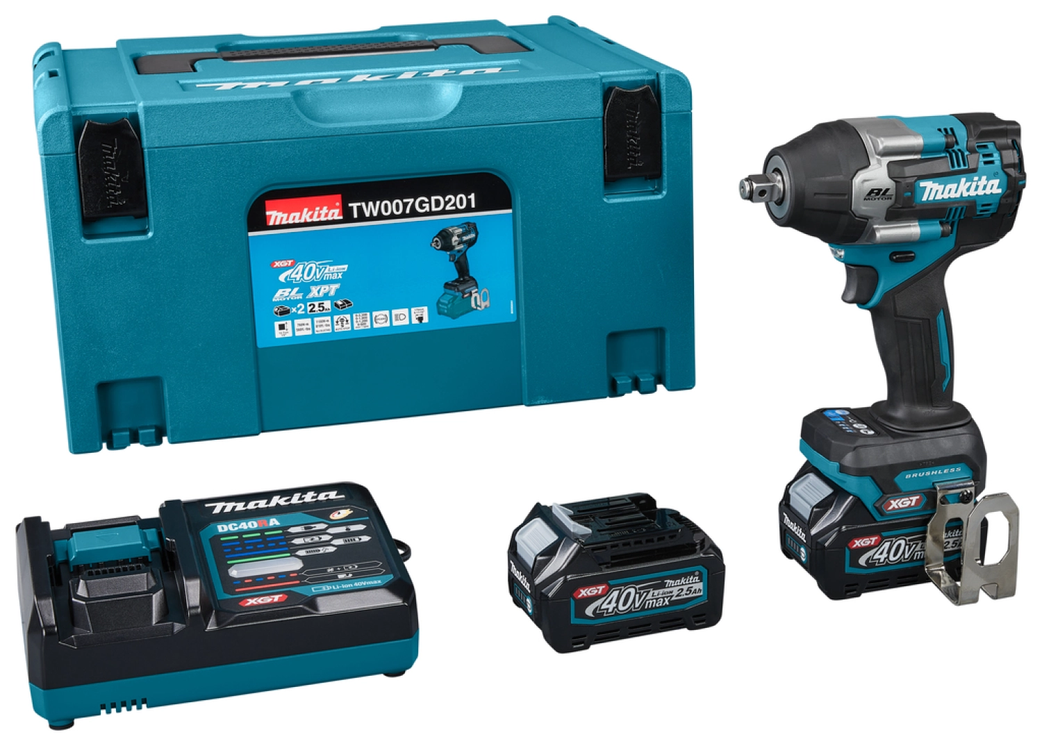 Makita TW007GD201 XGT 40V Max Li-ion accu slagmoersleutel set (2x 2.5Ah) in Mbox