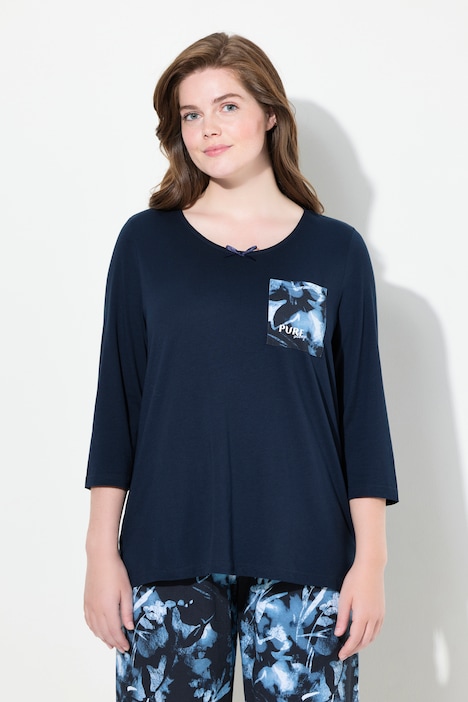 Pyjamashirt, U-Boot-Ausschnitt, 3/4-Arm, Biobaumwolle