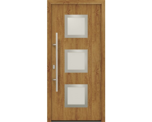 EcoStar ISOPRO IP 810S voordeur, 1100 x 2100 mm, linksdraaiend, gouden eik, inclusief beslagset, RVS-greep, veiligheidsprofielcilinder met 5 sleutels