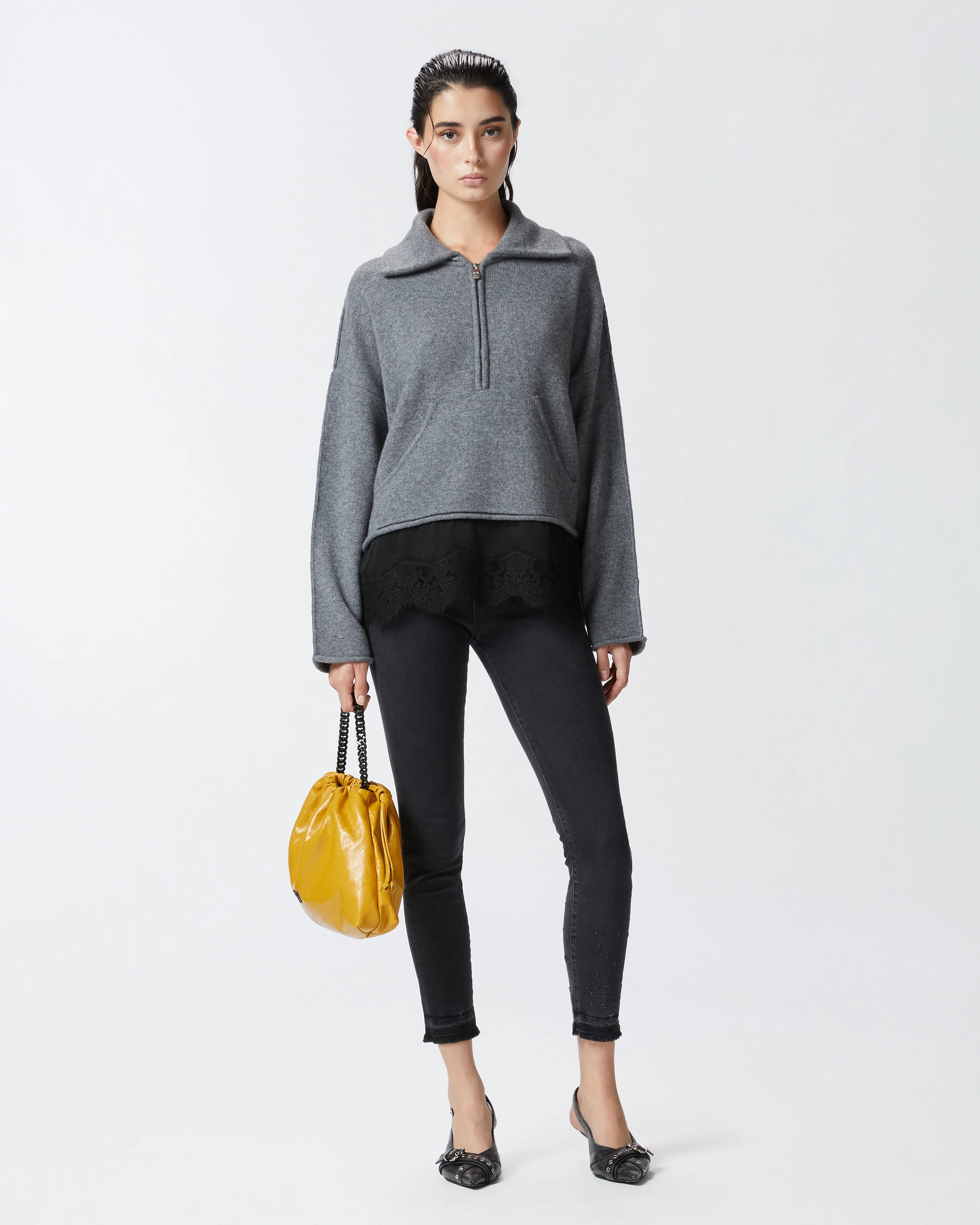 Pull zippé mélangé avec base | Multicolore
