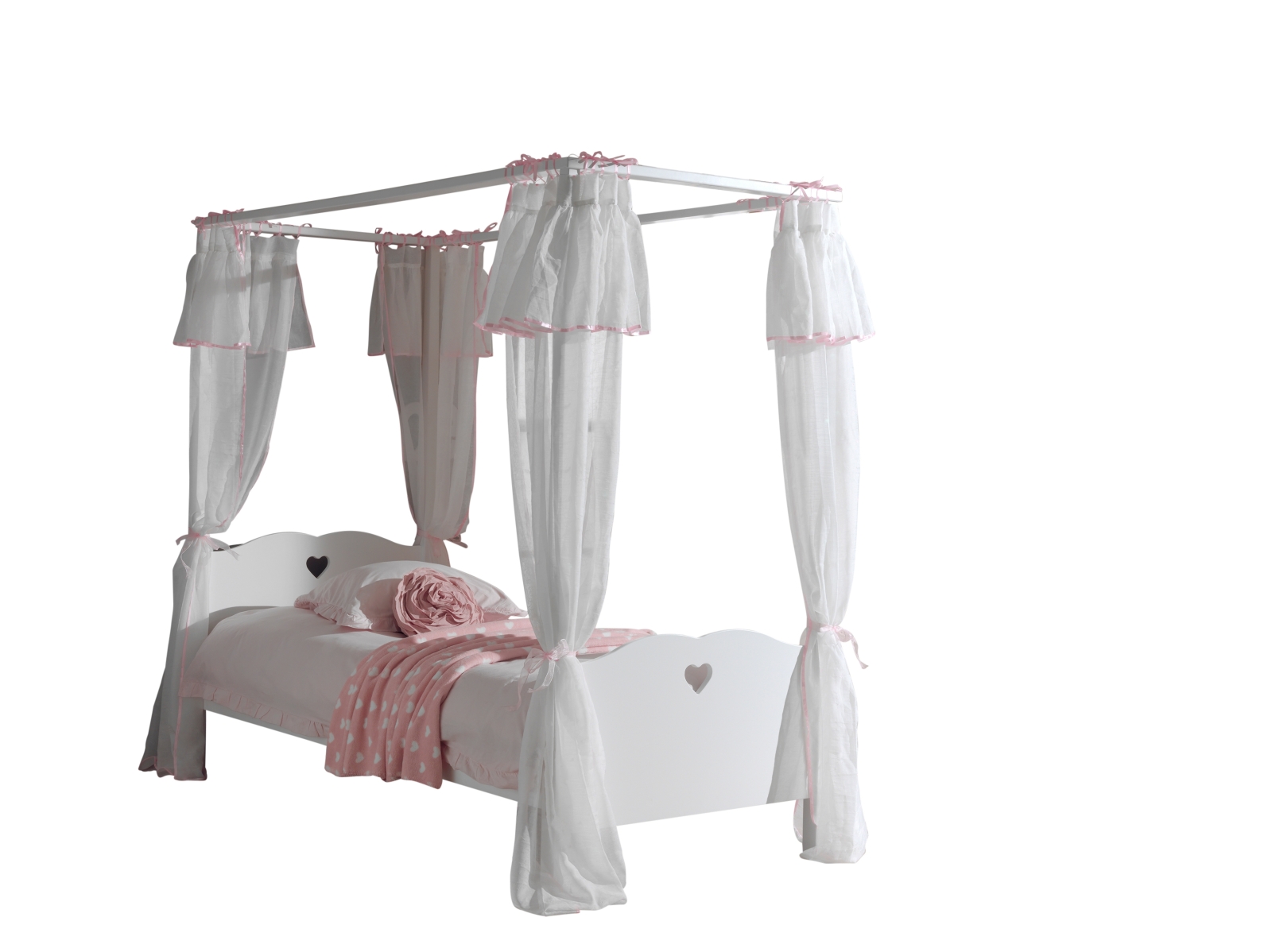 Himmelbett AMORI - weiß - mit Lattenrost & Textilschals - 90x200 cm