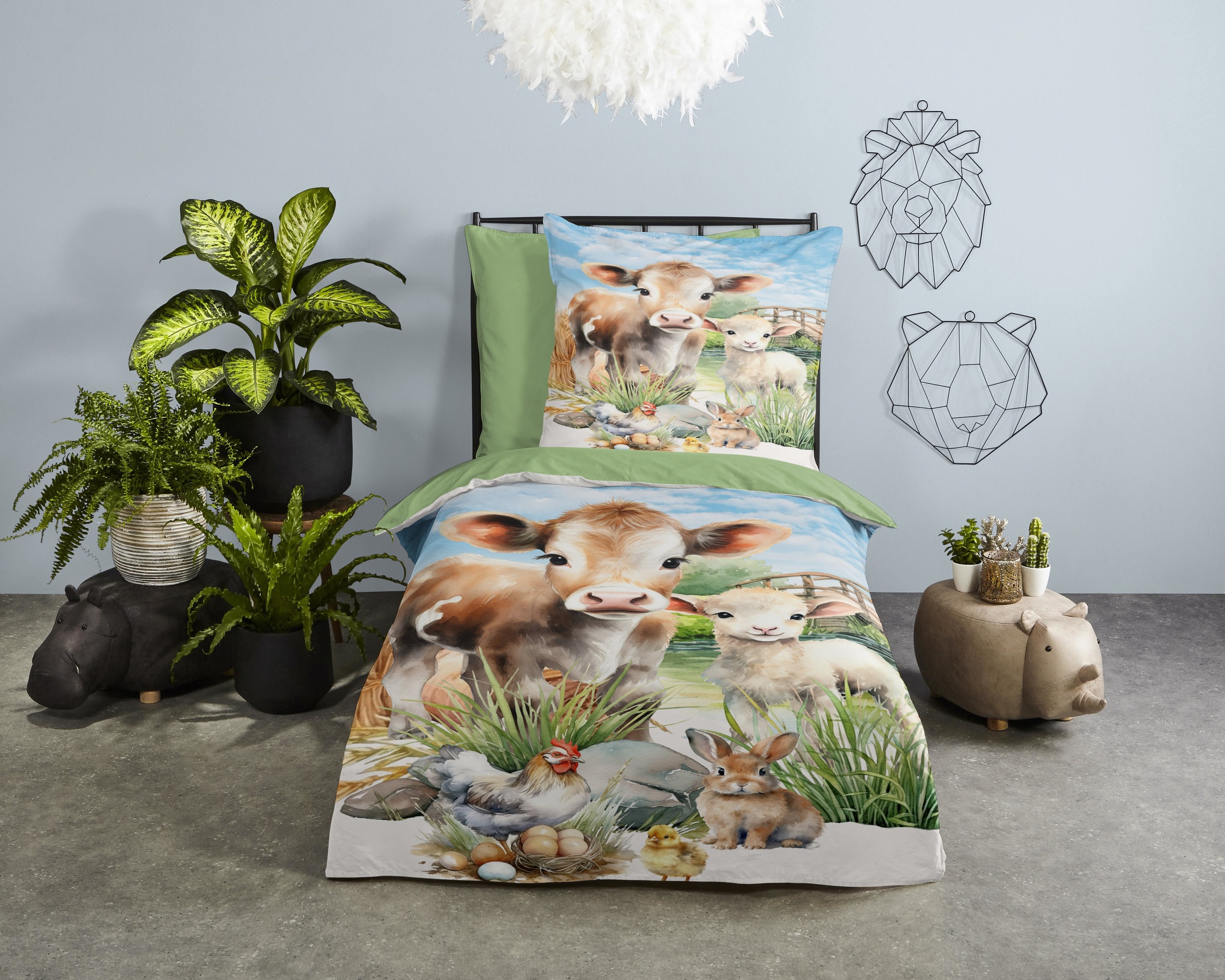 PURE luxury collection Kinderbettwäsche »Farm animals« 2 Stk. tlg. Mikrofaser, 135x200, 2 Teilig, Wendeoptik, Kind, Bauernhoftiere, Tiere