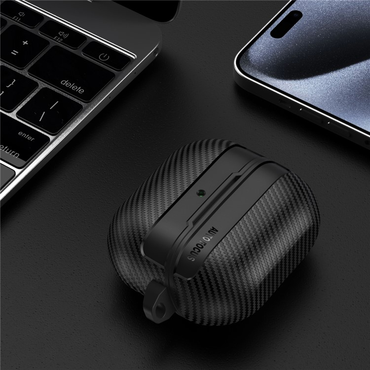 Samsung Galaxy Buds 3 / Buds 3 Pro Hardcase Schutzhülle Abdeckung Carbon Look mit Karabinerhaken - Schwarz