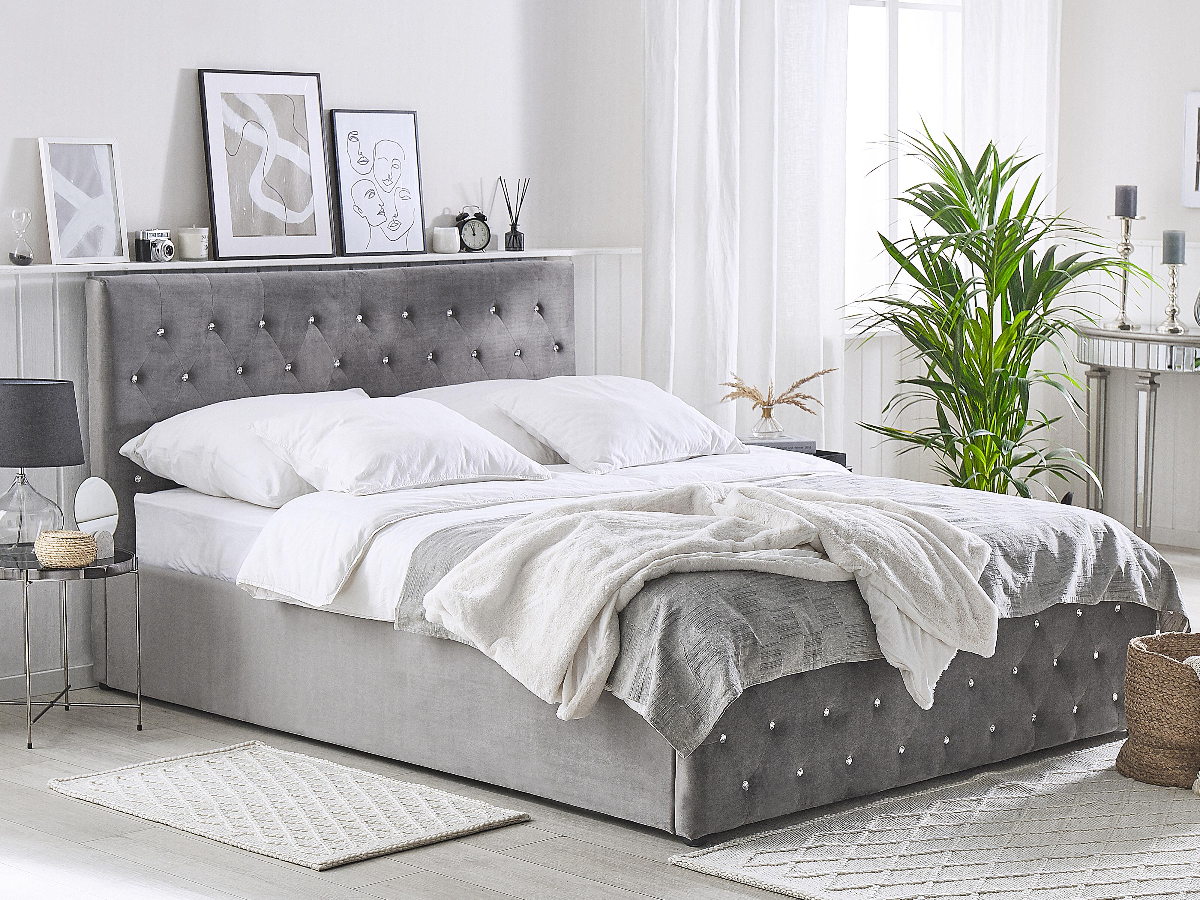 Bed met opbergruimte Fluweel AMIENS 180 x 200 cm Grijs