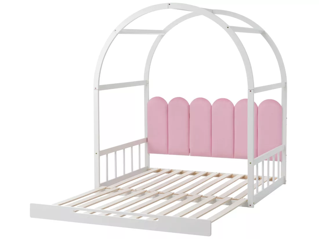 Lit gigogne 140 x 200 cm, lit enfant en bois de pin, sommier inclus - blanc