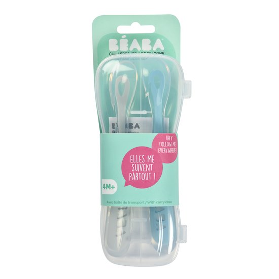 Lot de 2 Cuillères 1er âge en silicone + boite de transport   grey/blue        de               Béaba