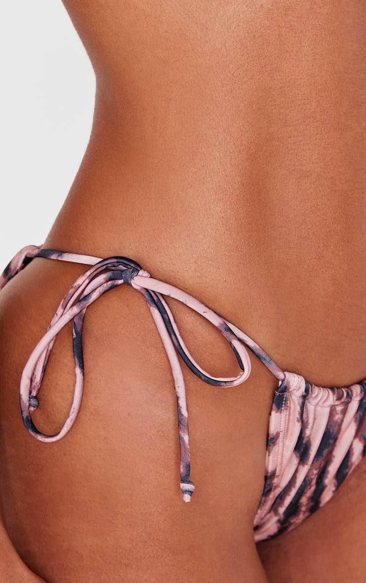 Rose Clair Bas De Bikini À Imprimé Avec Fronces Et Liens Latéraux