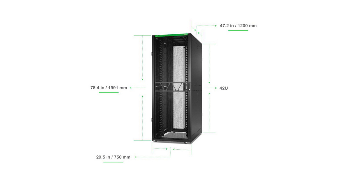 APCNetShelter SX AR3340B2, 42U server rack  (Zwart/groen, 1991H x 750B x 1200D mm, met zijpanelen)