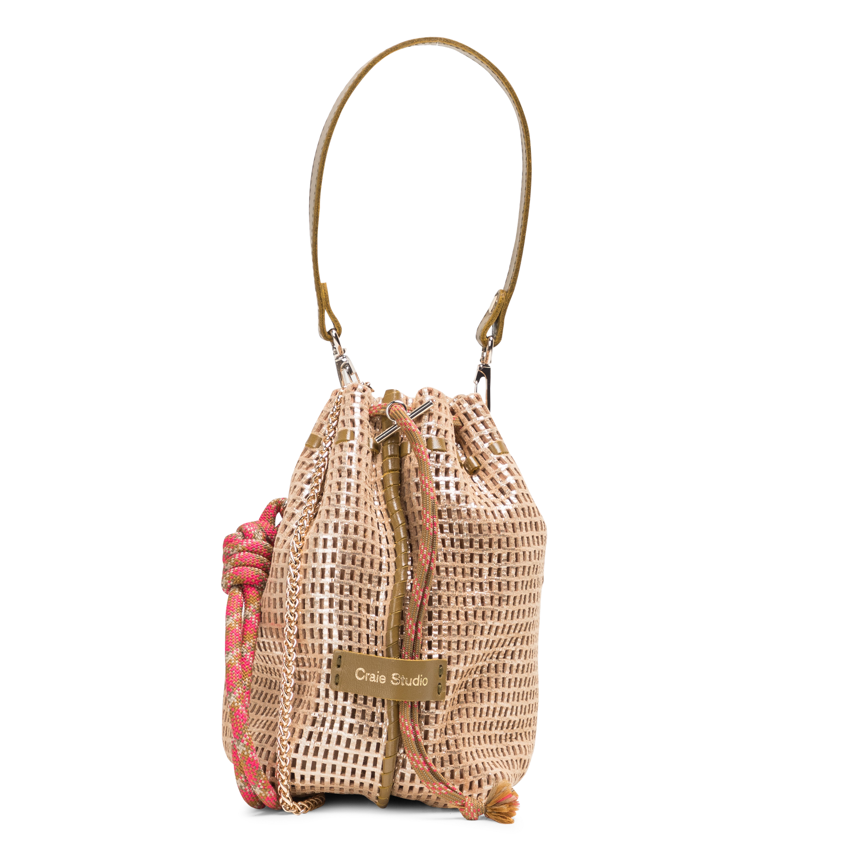 BIBI - Sac bourse porté main en cuir ajouré | Doré