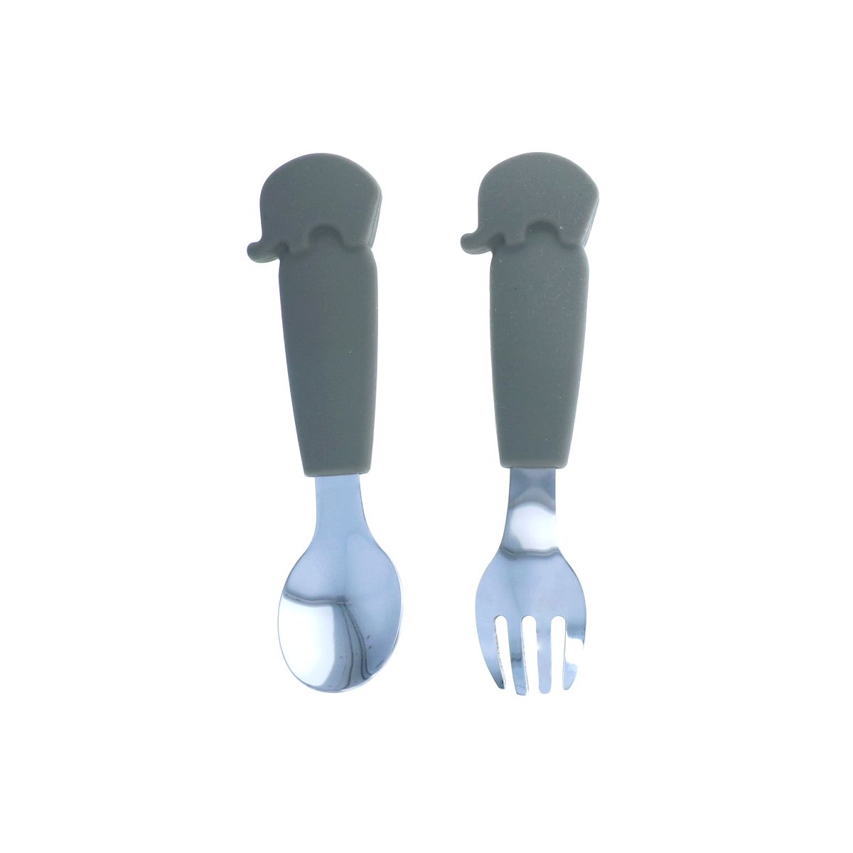 Cuillère avec manche éléphant silicone gris Pause goûter