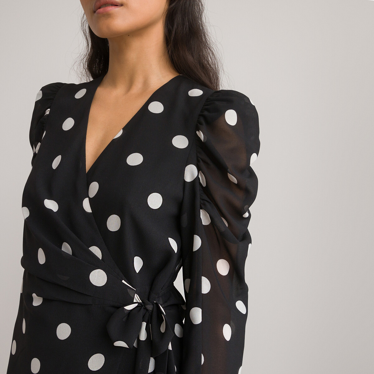 LA REDOUTE COLLECTIONS<br>Vestido curto envelope com estampa de bolinhas