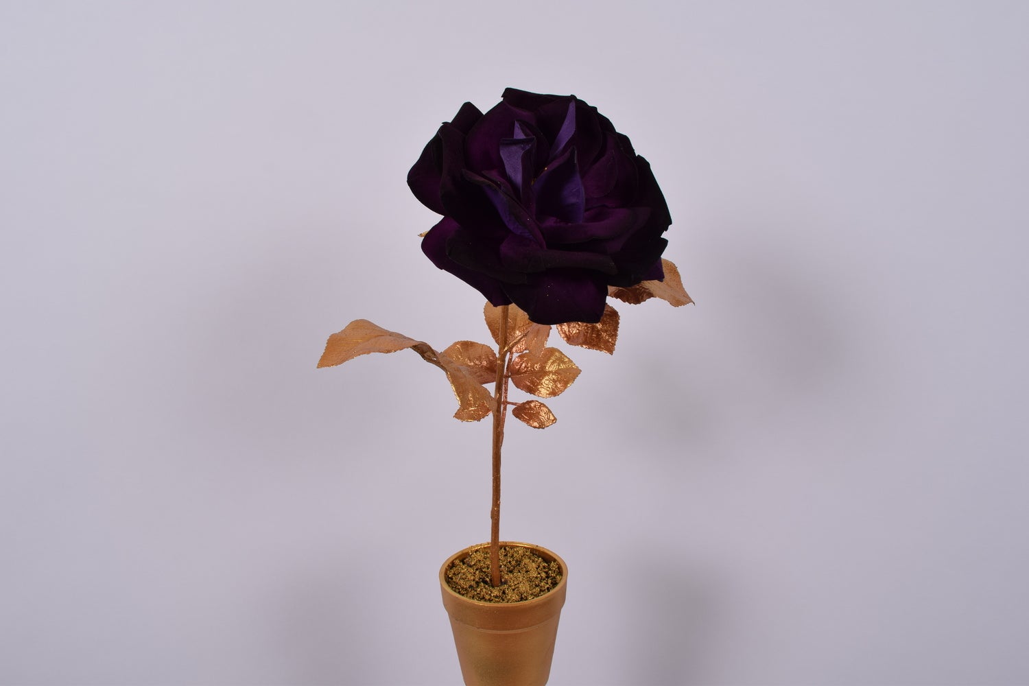 Silk-ka kunstplant Roos donkerpaars 41 cm