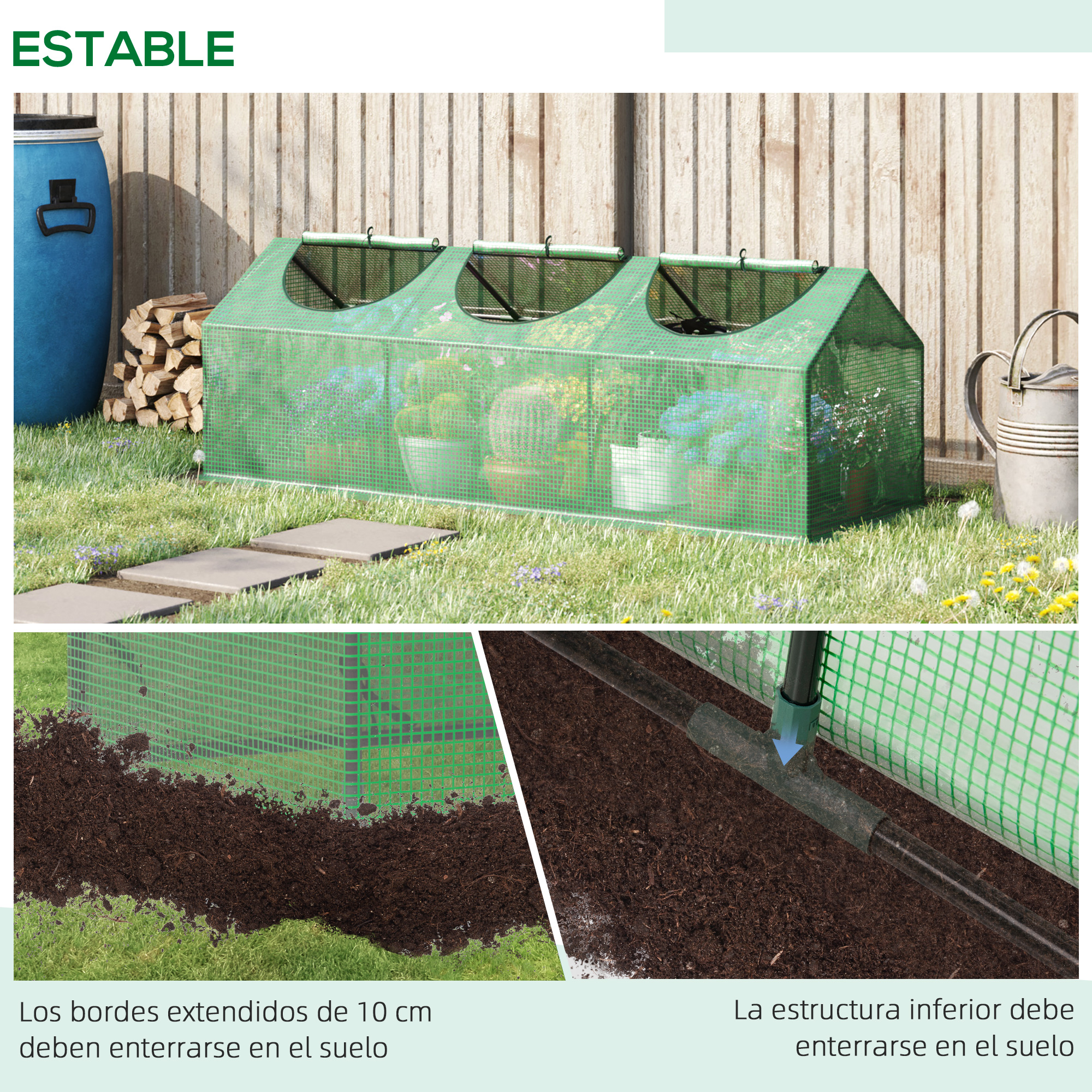 Estufa Outsunny Terrace 180x60x60 cm em aço para jardim com 3 janelas de enrolar, ideal para cultivo de plantas, vegetais, flores e muito mais.