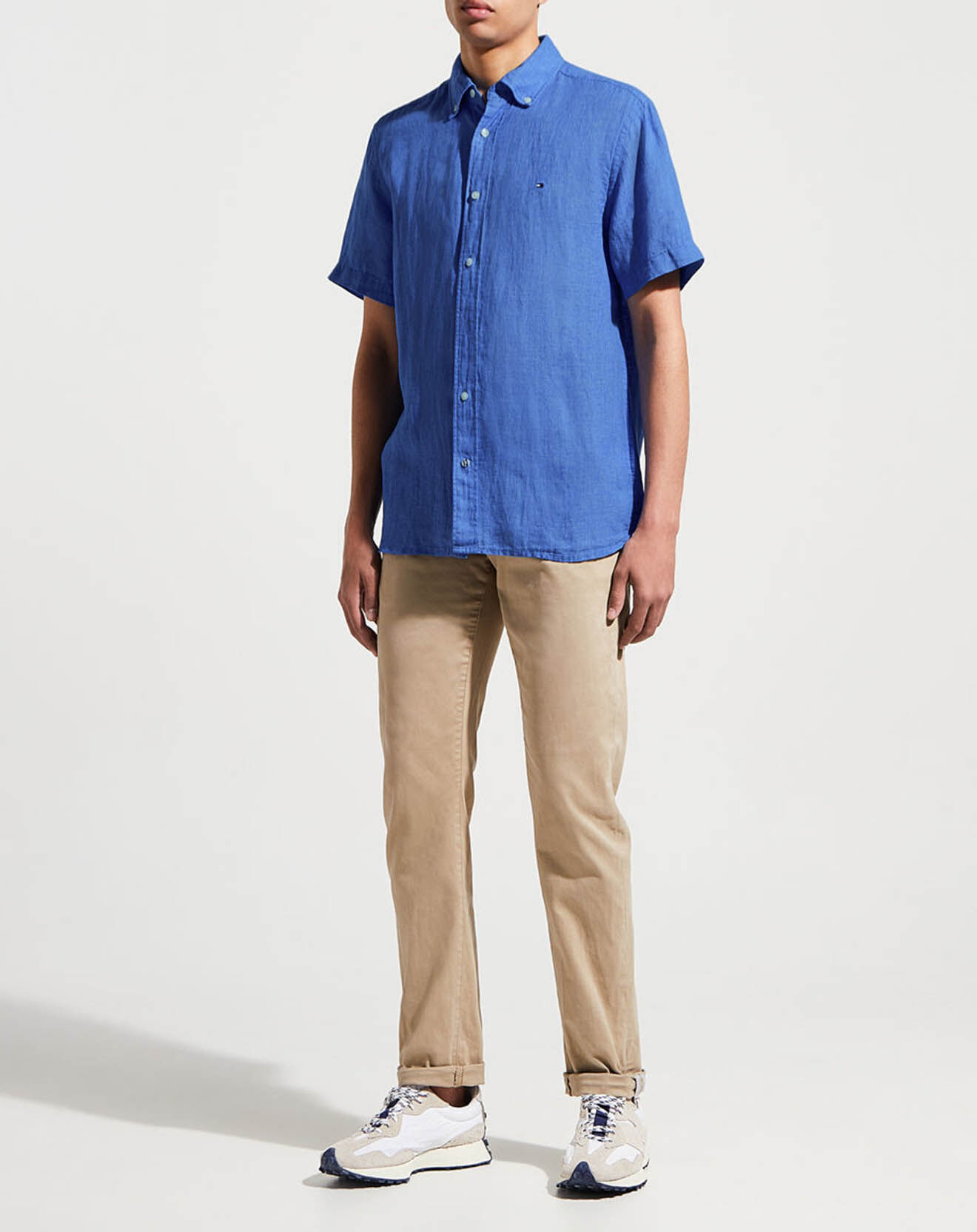 Tommy Hilfiger Chemise droite 100% Lin Pigment Dyed bleue