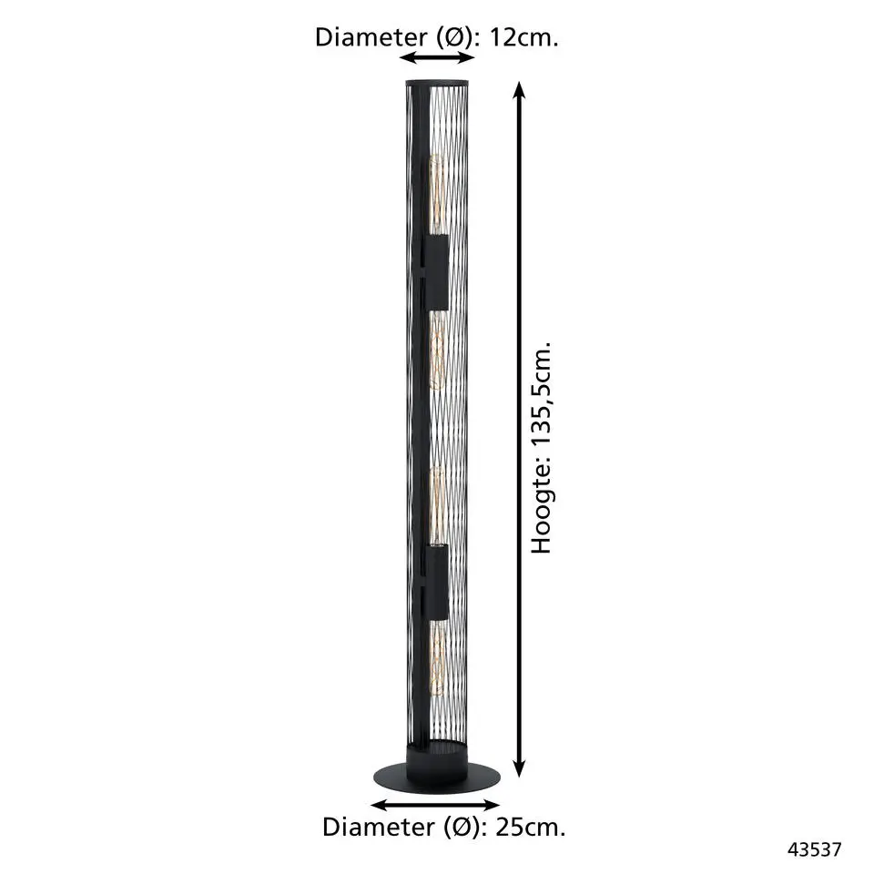 EGLO Redcliffe Vloerlamp - E27 - 135,5 cm - Zwart