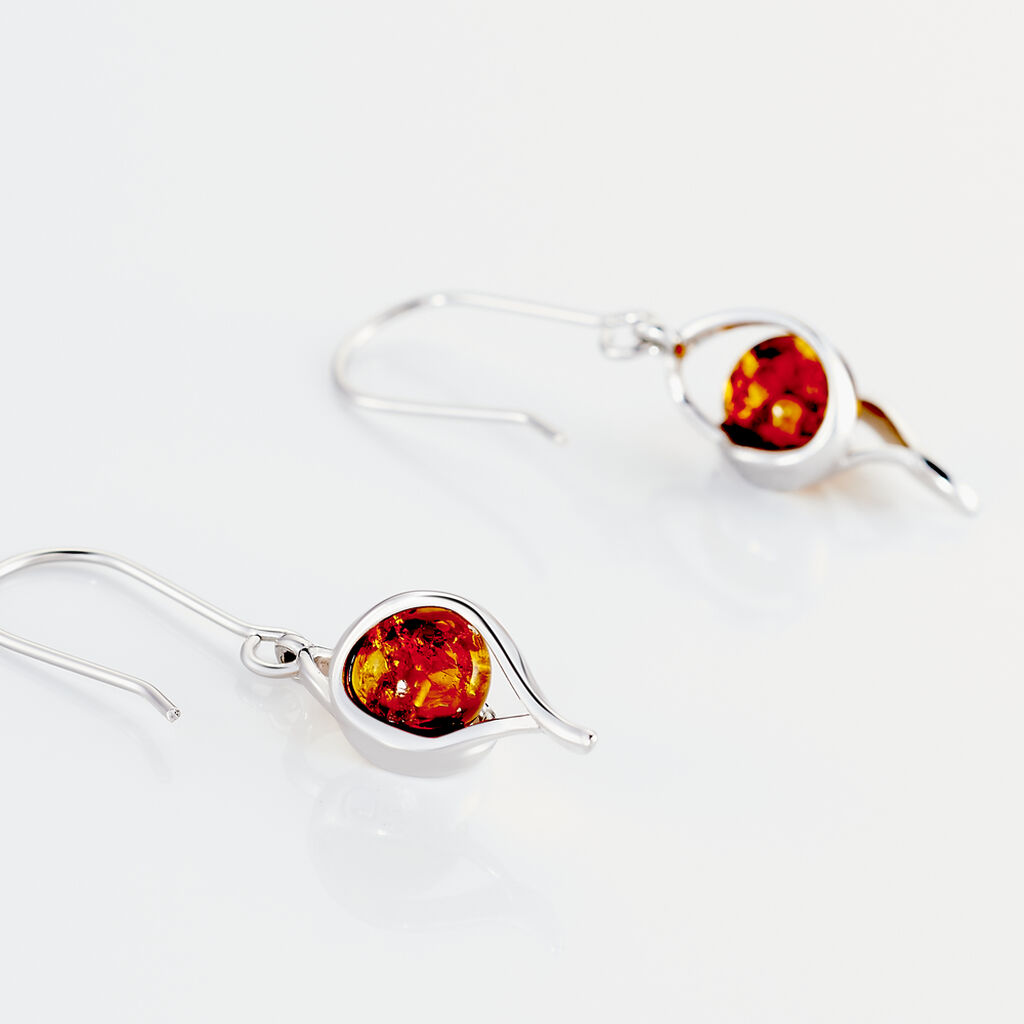 Boucles D'oreilles Pendantes Hilarionne Argent Blanc Ambre