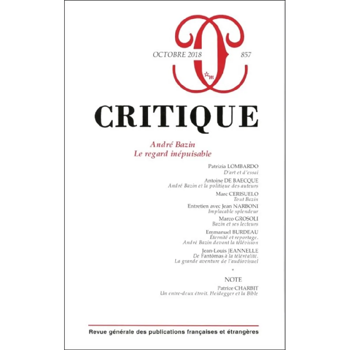 Critique, n° 857. André Bazin : le regard inépuisable · Occasion