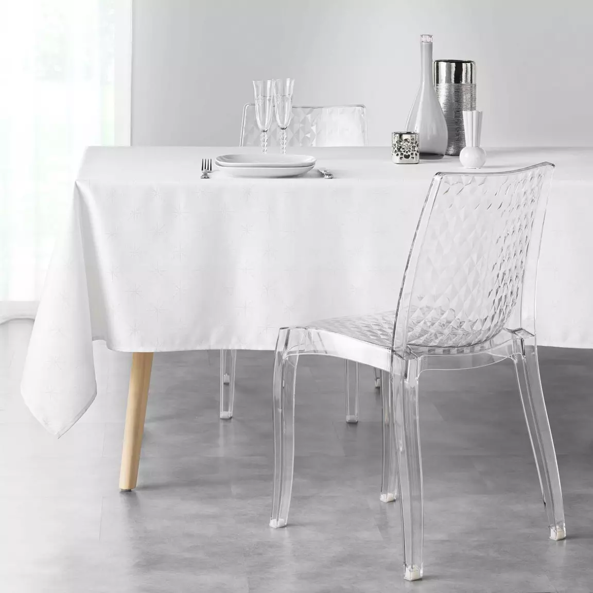 Nappe de Noël rectangulaire (140 x 240 cm) Etoiles Blanc