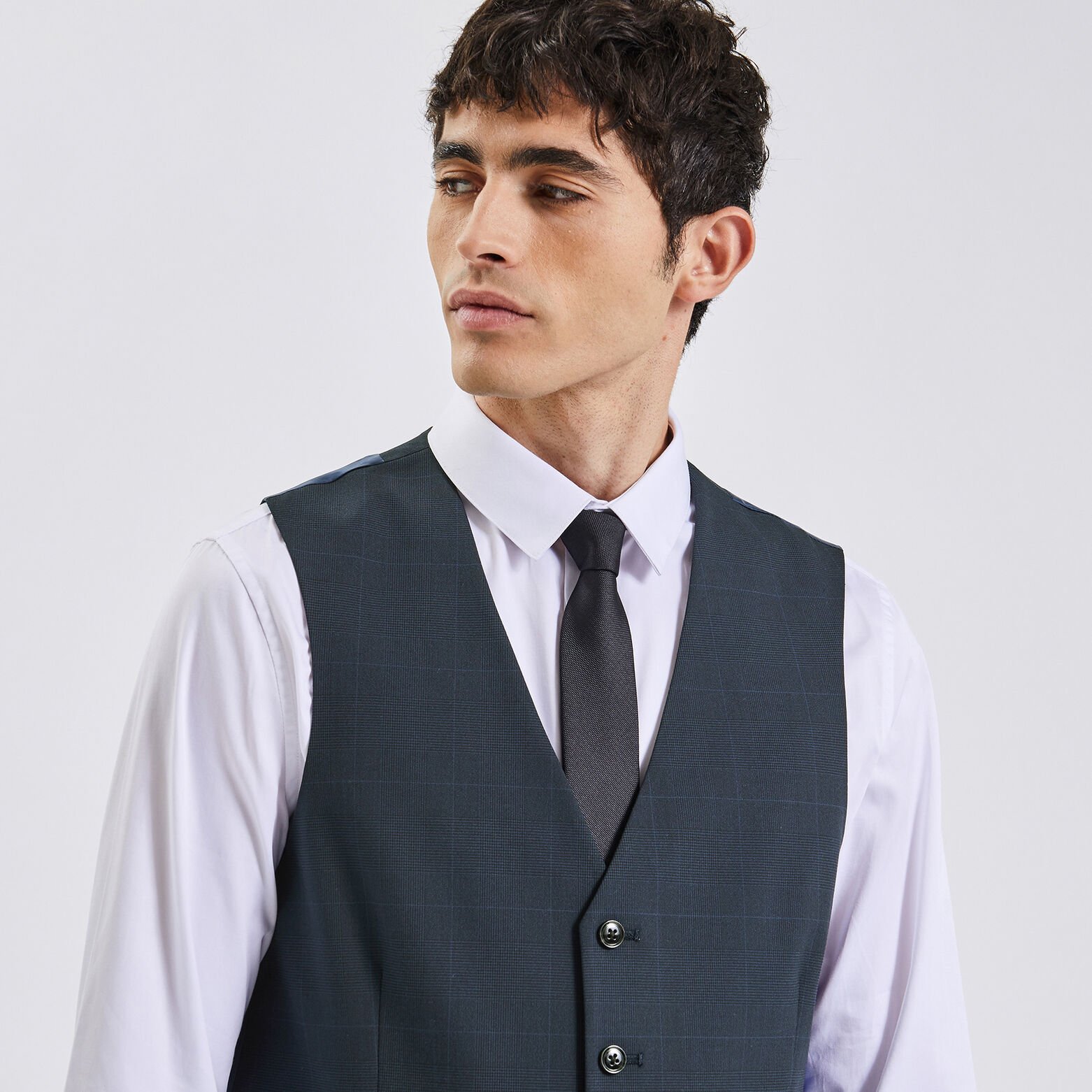Gilet de costume slim à carreaux Bleu