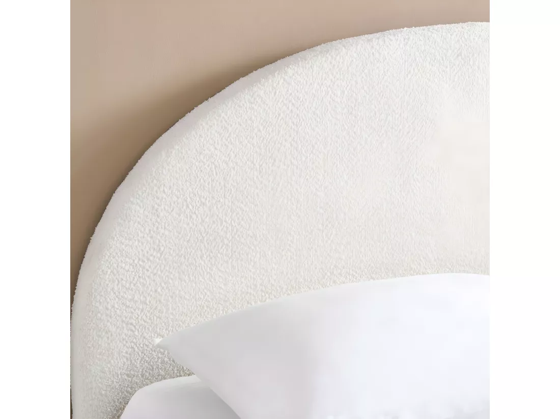 Merle - Lit coffre en tissu bouclette 140x190cm - Ecru