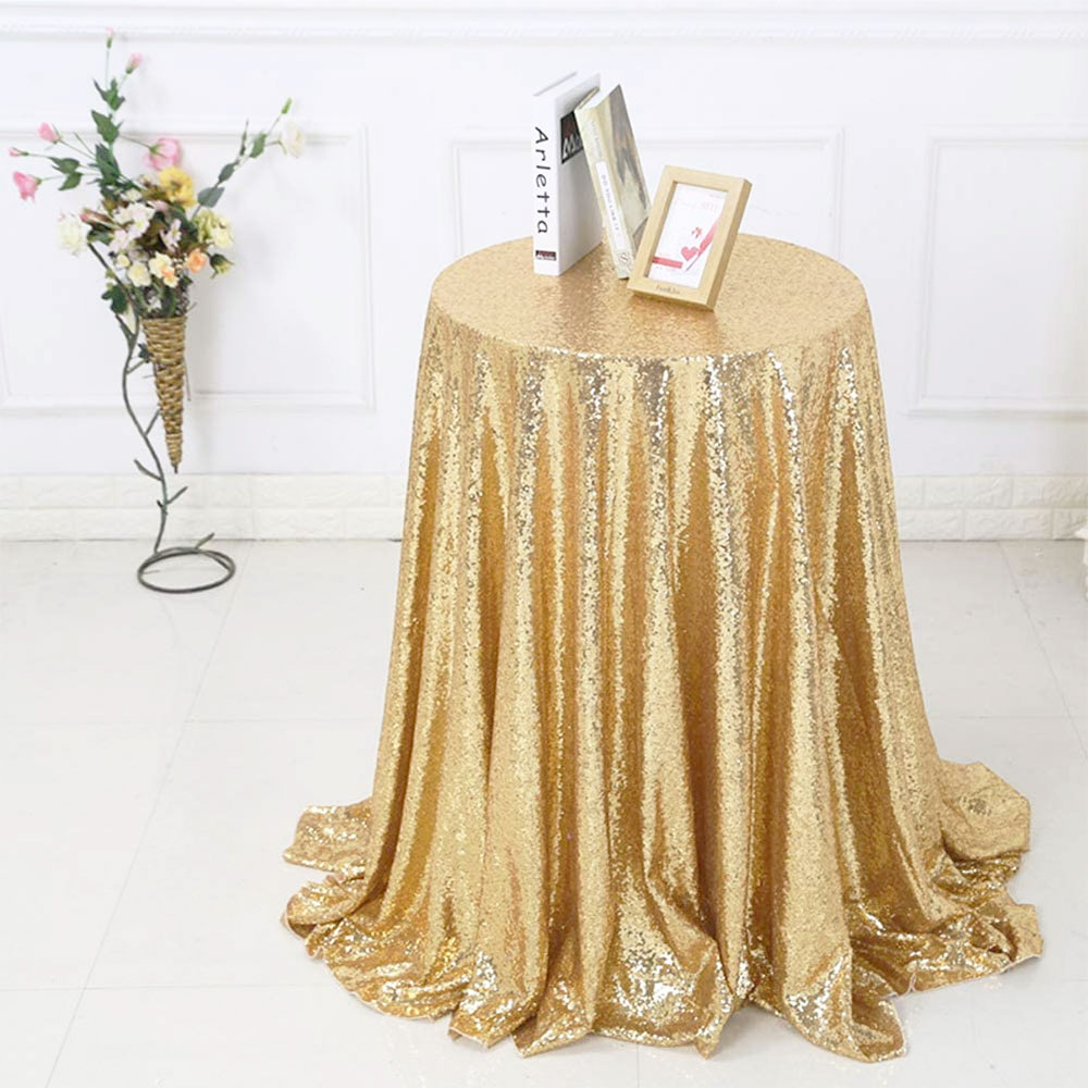 (Ø80cm) Glitzer Tischdecke Party Dekoration Pailletten Tisch Tuch - Gold