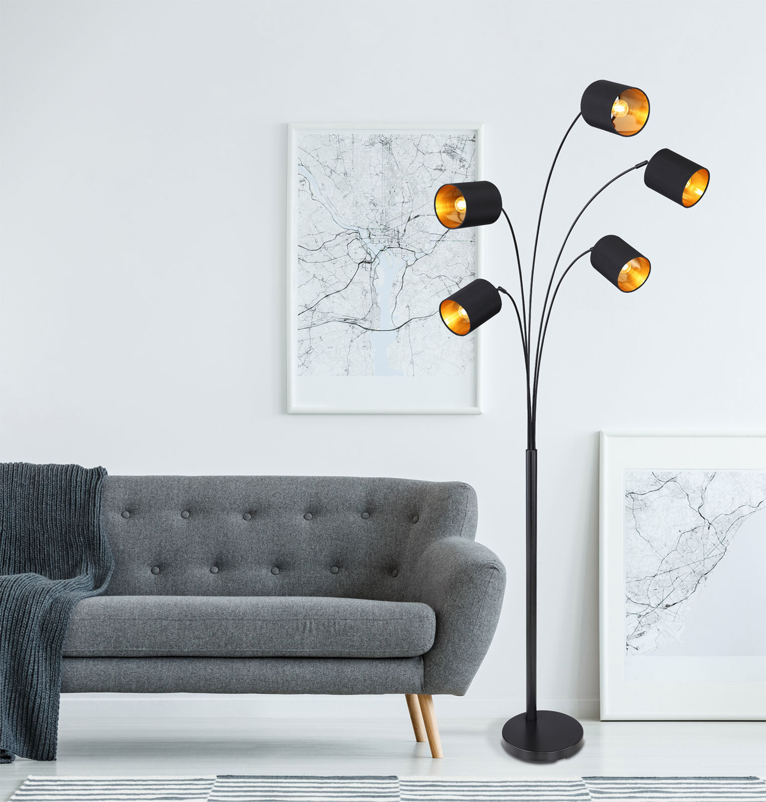 KADDY Stehlampe schwarz 58500, B/H/T: 74 x 204 x 70 cm, Metall, Textil