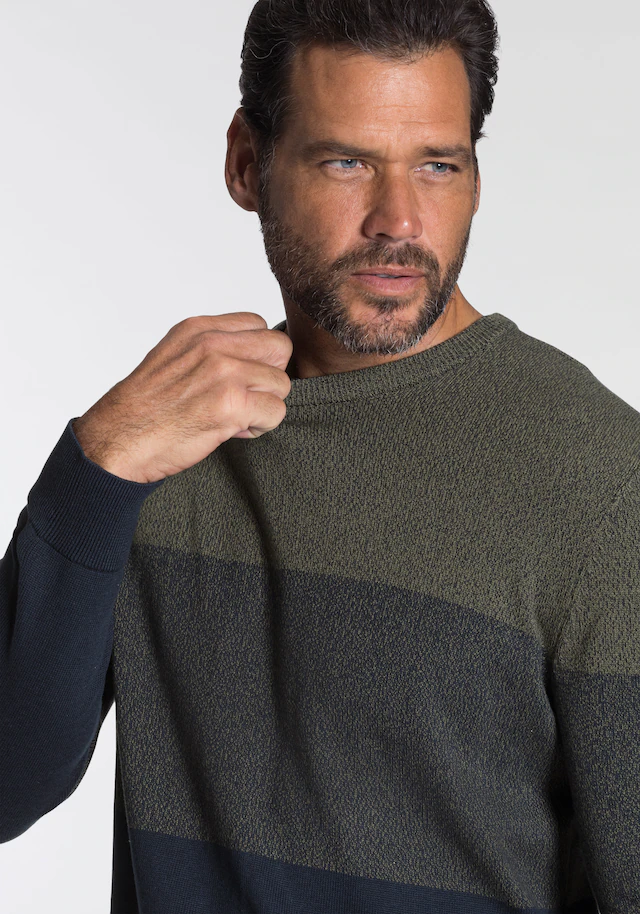 Man's World Rundhalspullover »Bis Grösse 5 XL« mit Blockstreifen