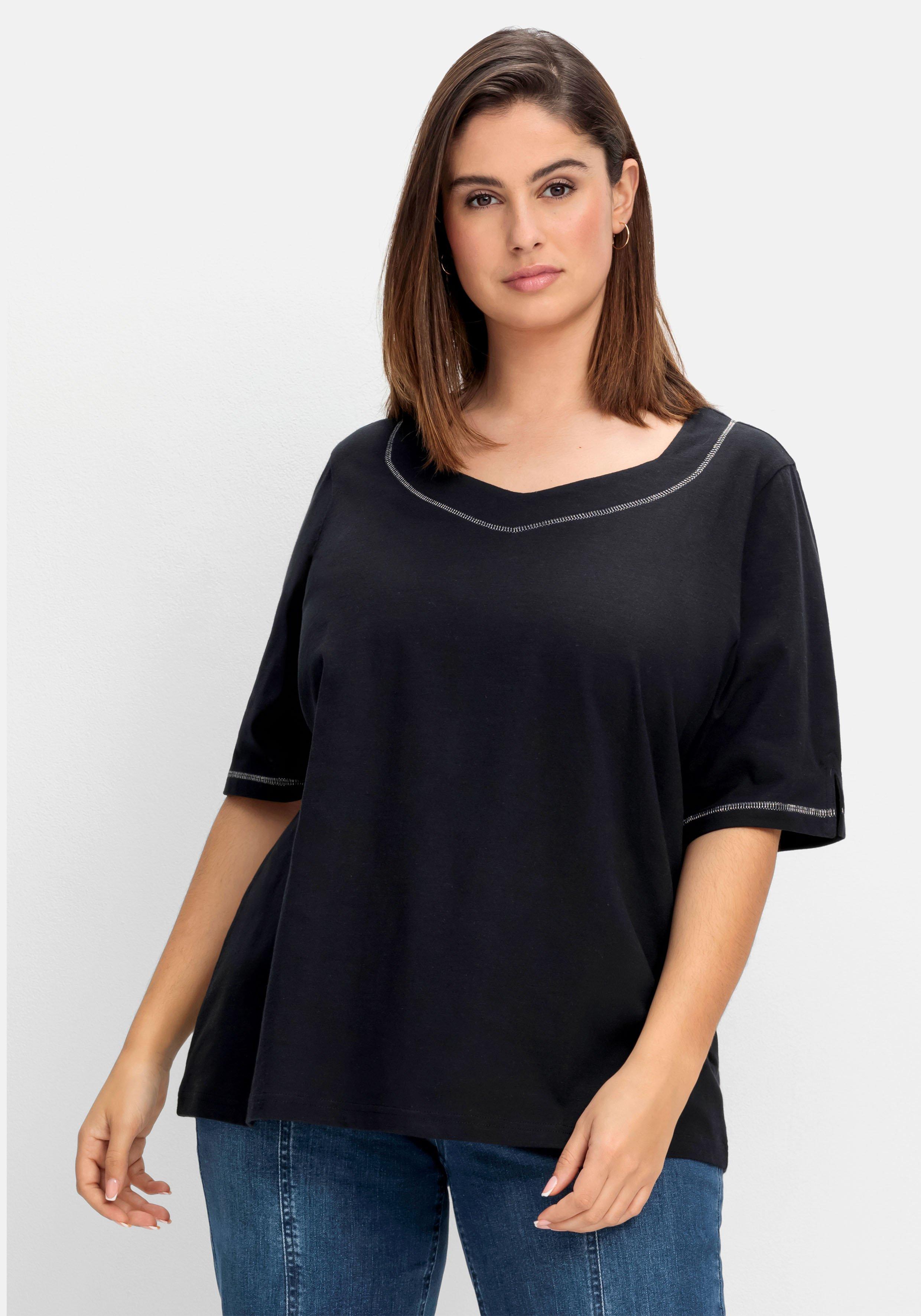 Shirt mit Effekt-Ziernähten, aus Flammgarn