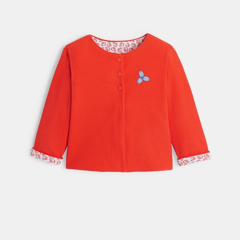 Gilet réversible maille côtelée et imprimée orange bébé fille Orange