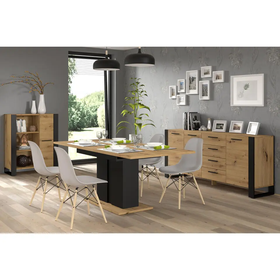NUKA J boekenkast 90 ladekast zwart artisan eiken
