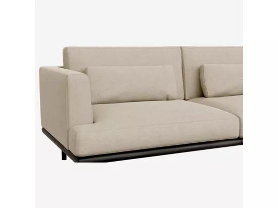 HABITAT - Canapé 3 places en tissu Lucca - Blanc mastic - Base en cuir noir - Baci