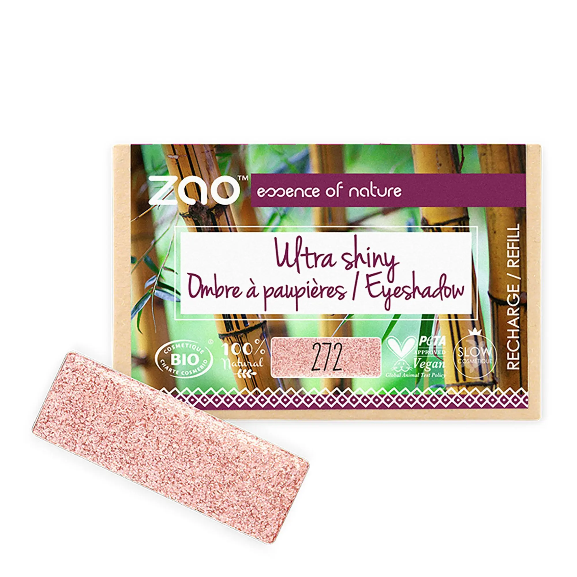 Zao Makeup - Recharge Ombre à Paupières Rectangle Bio, vegan et rechargeable Rose féérique - Maquillage