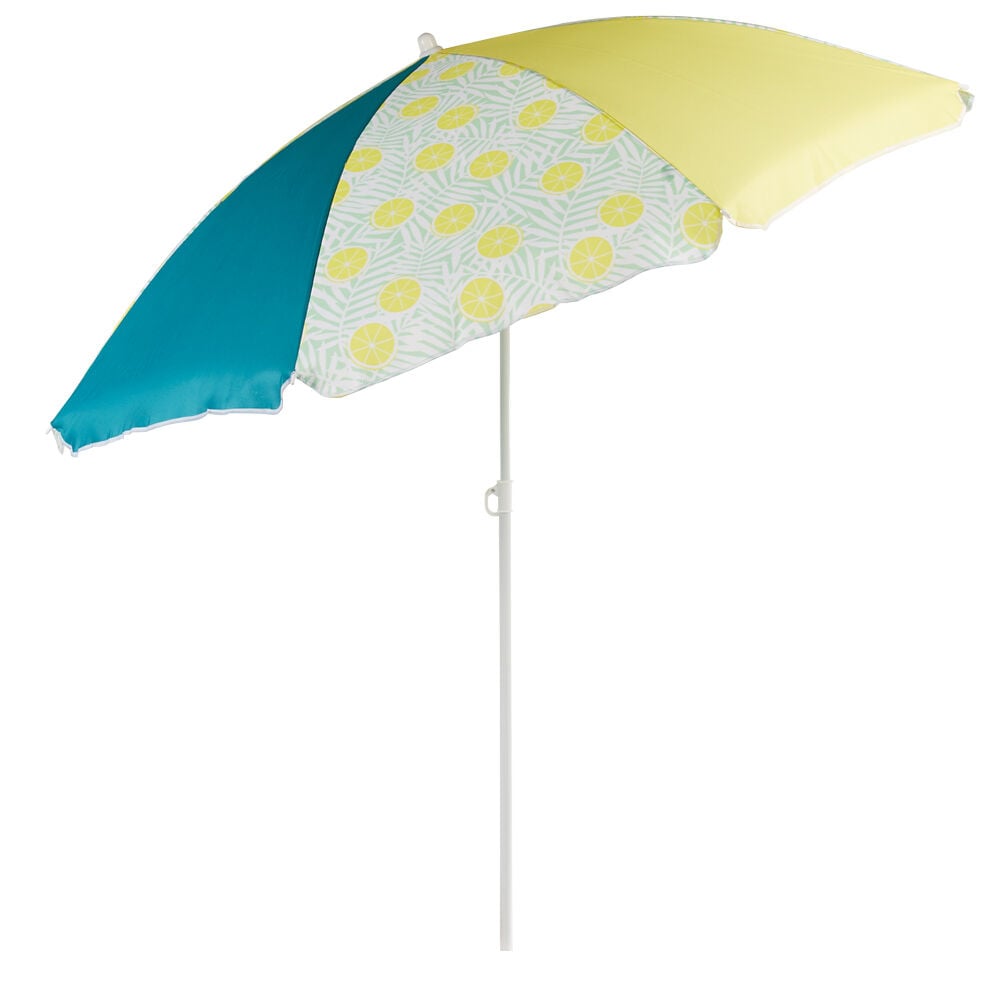 Parasol de plage inclinable Sun imprimé uni jaune bleu