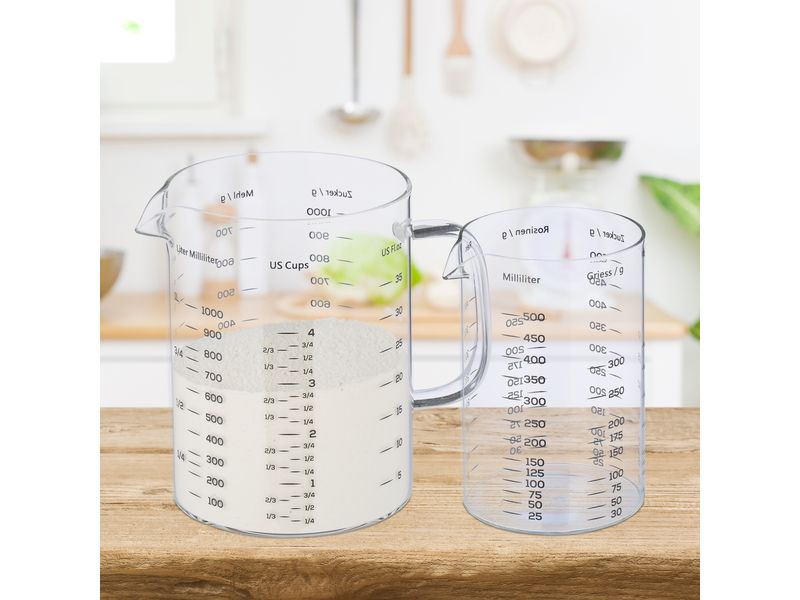 relaxdays Messbecher Set 2 Stück, Transparent Messbehälter in 2 Grössen