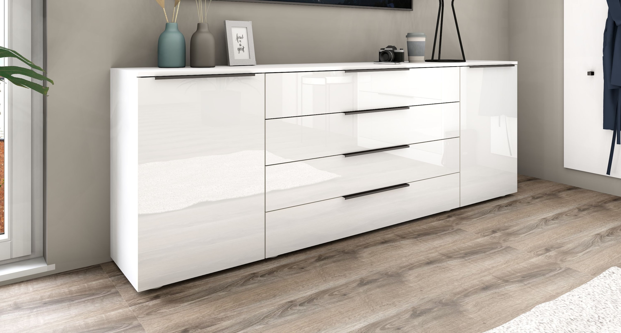 borchardt Möbel Sideboard »Tom, moderne Kommode mit Metallgriffen, 200cm breit« 2 Türen, 3 Schubfächer, Metallgriffe anthrazit