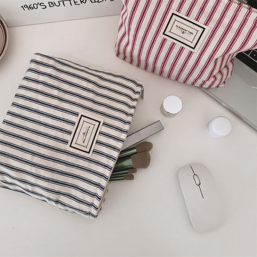 Bitabis - Gestreepte make-uptas / etui van canvas met applicatie