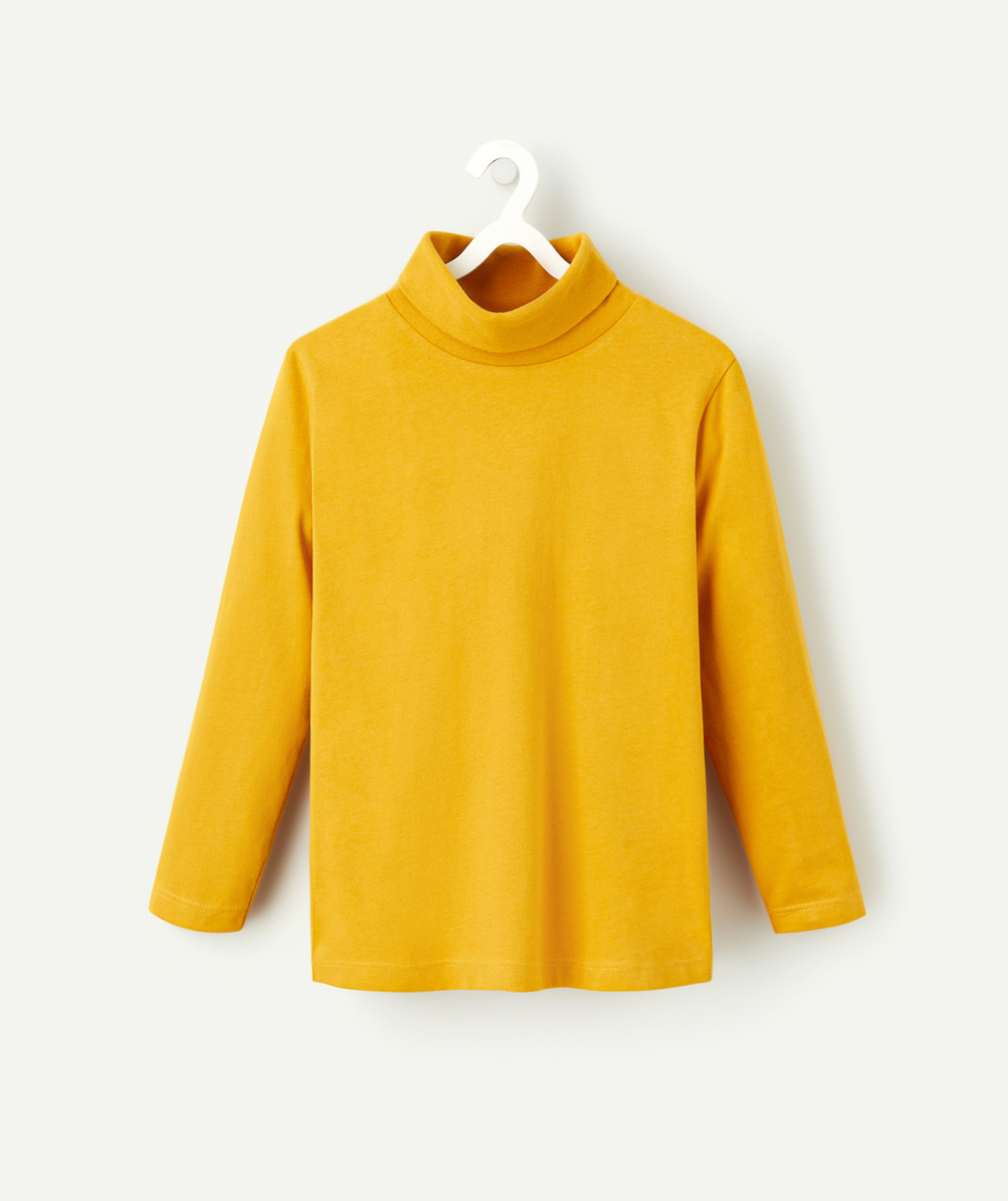 SOUS-PULL GARÇON EN COTON JAUNE MOUTARDE COL ROULÉ