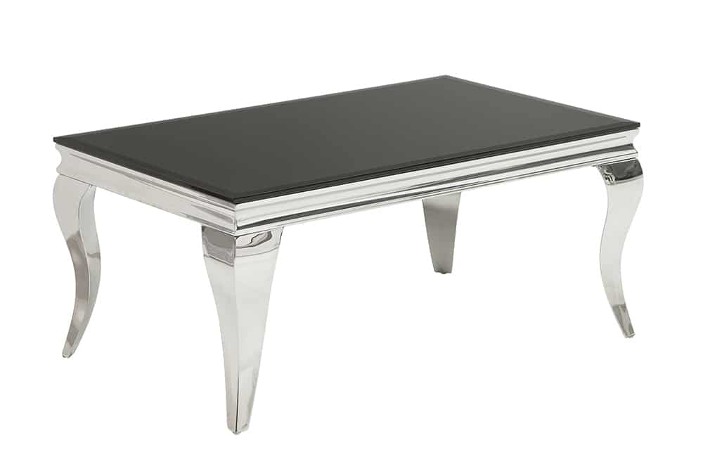 Eleganter Couchtisch MODERN BAROCK 100cm silber mit schwarzem Opalglas