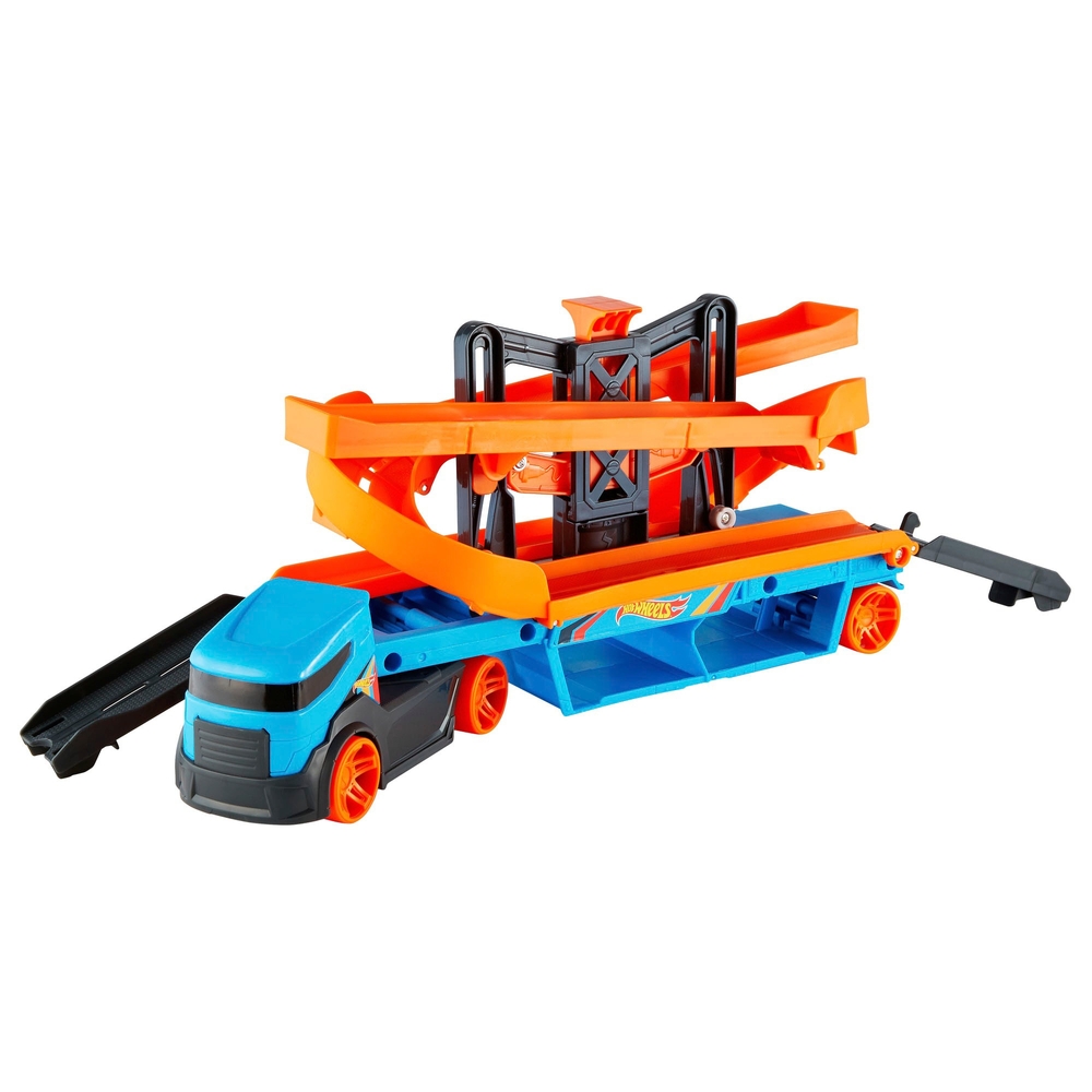 Hot Wheels Lift & Launch Hauler Spielset mit 10 Die-Cast-Fahrzeugen