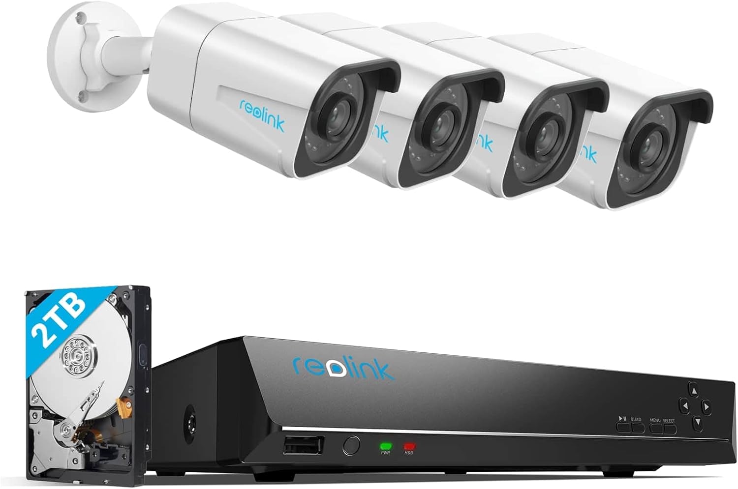 Reolink 4K Überwachungskamera Aussen Set, 8CH Videoüberwachung mit 4X 8MP PoE IP Kamera und 2TB HDD NVR für 24/7 Aufnahme Innen Outdoor, Personenerkennung und Fahrzeugerkennung, IP67, RLK8-800B4