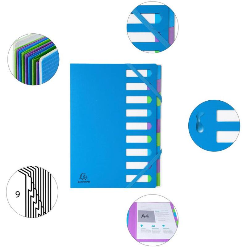 Trieur rigide HARMONIKA® Campus Neon dos extensible 9 compartiments - Bleu