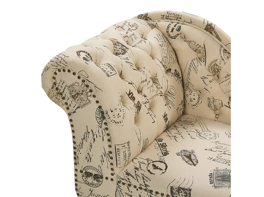 Chaise longue Chesterfield en tissu imprimé beige côté droite NIMES
