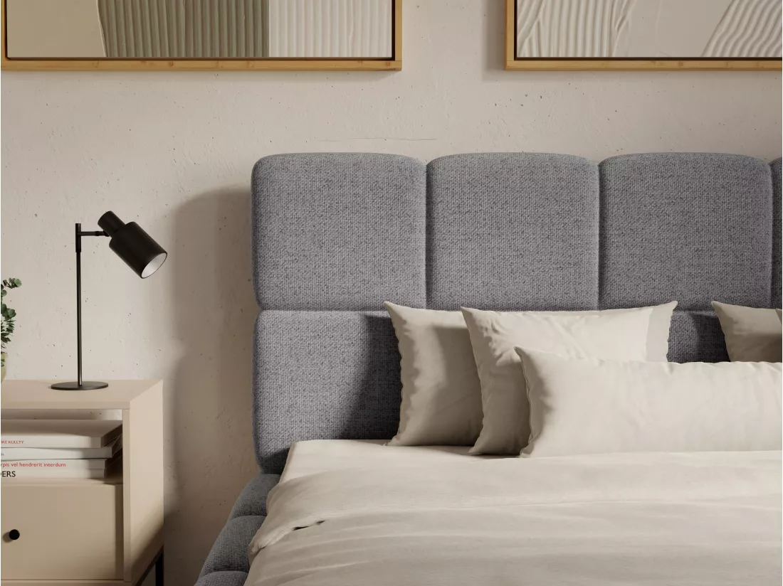 Lit coffre 160 x 200 cm - Tissu texturé - Gris + Matelas - DAMADO de Pascal Morabito