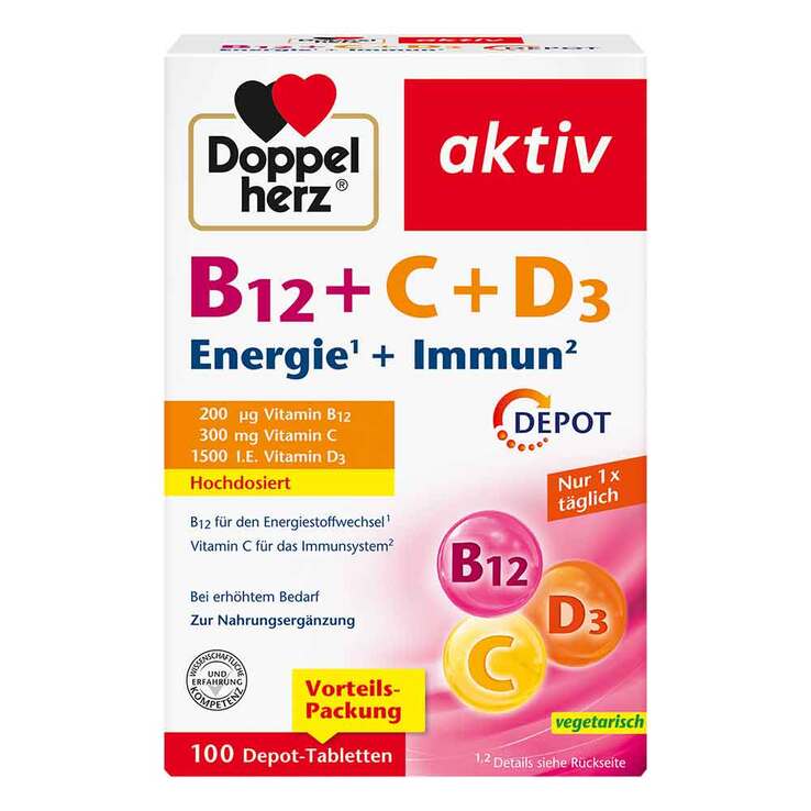 Doppelherz B12 + C + D3 Depot aktiv Tabletten, 100 St