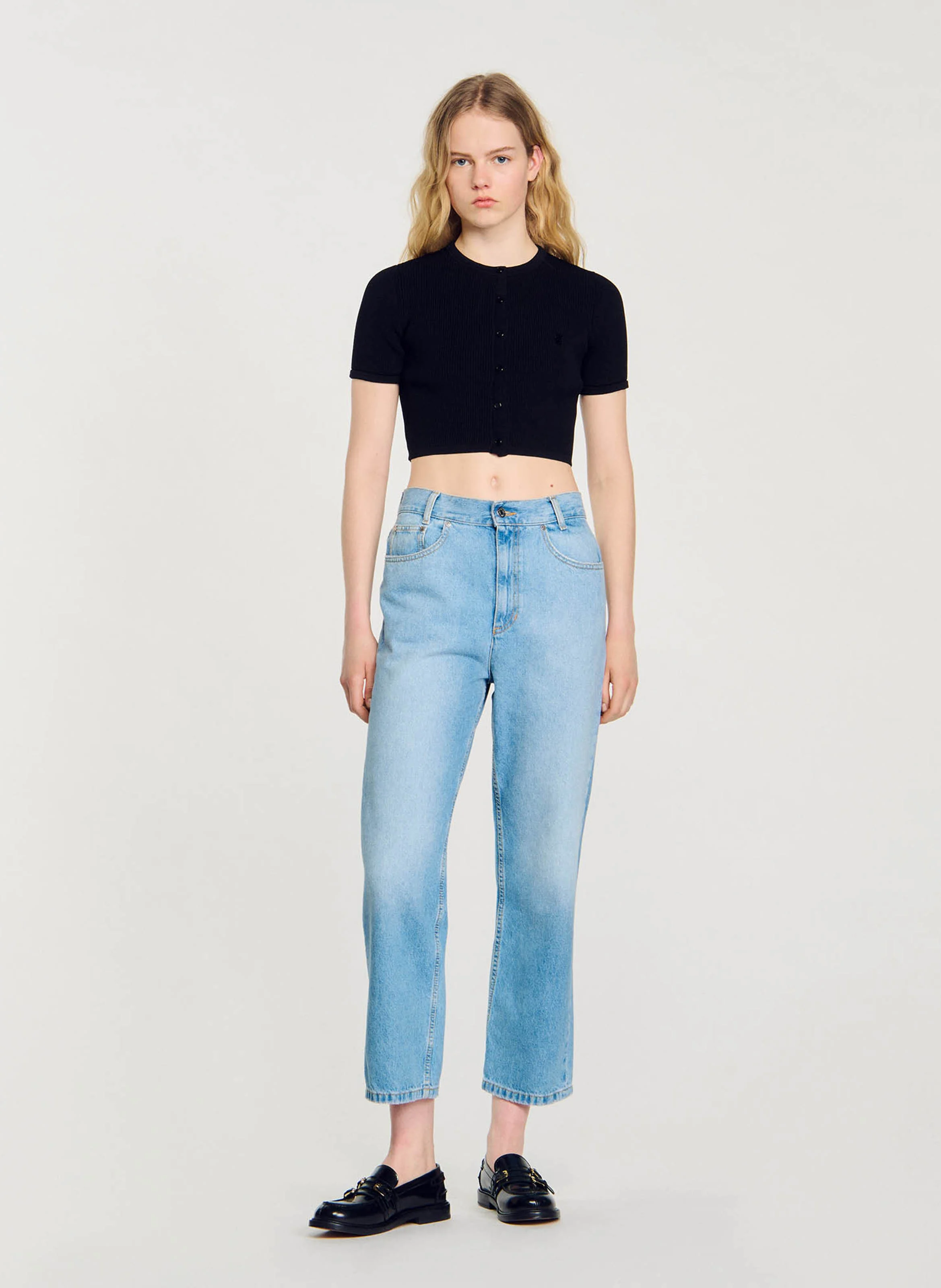 Cardigan court col rond| Noir