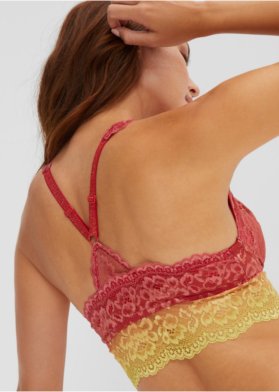 Brassière sans armature avec dentelle brillante et dégradé de couleur